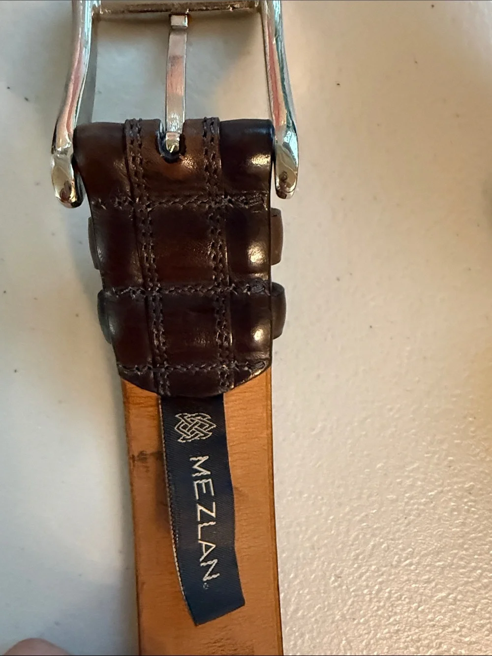 Mezlan Two-Tone Brown Leather Belt with Polished Buckle - 42 inches